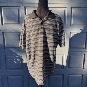 Nike Golf Polo Men's Shirt Size Large Black And White Striped Dri-Fit!‎